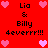 Red background with repeated black text 'Lia & Billy 4everrr!!!' and pink heart icons arranged in a pattern