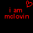 Red pixelated text 'i am melovin' with a red heart symbol above on black background