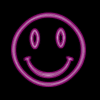 Two pink neon-style smiley face icons on black background, left icon sharp, right icon blurred with glowing effect.