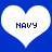 Two white heart shapes on a blue background, each containing the word NAVY in dark blue pixelated text.