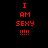 Red pixelated text on black background reads "I AM SEXY !!!!" in two identical vertical