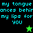 Pixelated text reads 'my tongue dances behind my lips for you' with a green star on black background and a black star on bright green background.