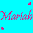 A cyan background displays repeated pink and purple text reading 'Mariah' with horizontal lines beneath some instances, accompanied by small red and purple pixelated shapes.
