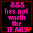 Four identical display pink pixelated text on black background with red border; each contains '888', 'hes not worth the TEARS' and a small heart symbol