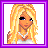 A 48x48 pixel animated contact sheet showing two frames: a blonde cartoon character with long hair and a pearl necklace on the left, and text reading "Blondes have their moments" on a rainbow gradient background on the right.