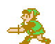 Two pixelated character sprites side-by-side on gray background; left sprite holds sword, right has arms crossed.