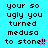 Pixelated text on cyan background with two animated star symbols changing color and position.