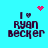 Pixelated text 'I ❤️ Ryan Becker' on cyan background with animated pink heart and dot patterns.