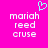 Pixelated text 'mariah reed cruse' in white on bright pink background with cyan heart symbol above left text block.