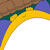 A pixelated yellow curved shape with blue and green accents against a brown background, cropped to show only a partial arc.