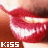 A close-up of red lips with white teeth, showing text 'KISS' on the left and 'ME' on the right in white block letters.