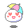 Pixelated character with heart-shaped eyes, pink cheeks, and a smiling mouth, wearing a colorful striped hat with yellow, pink, and cyan sections.