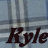 Two side-by-side show the name 'Kyle' in stylized script against a blurred background, with the left in dark brown and the right in white