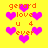 Yellow background with pink heart shapes and orange text reading 'gerard love u 4 ever' in pixelated font.