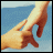 Animated sequence of two hands interacting against a blue background with 'hold on' text overlay.