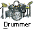 Pixelated drummer icon with drum kit and cymbals, labeled 'Drummer' below, displayed in a