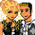 Pixelated cartoon characters in pairs with red and purple text on black background, showing three couples and a single character's longing.