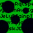 Green background with repeating dark circular shapes and pixelated text strings in black, arranged in horizontal