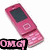 Six pink flip phones arranged in a with overlaid text phrases in green and pink pixelated fonts