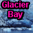 Pixelated text 'Glacier Bay' in bright pink with black outlines on a blue pixelated background.
