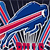 Pixelated static icon featuring a stylized blue and red bird-like shape with white accents against dark background, likely representing a sports team mascot or logo.