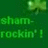 Green pixelated icon with text 'sham-rockin'!' and a blurred shamrock symbol in the top-right corner.