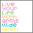 Static pixel art icon displaying a vertical text phrase in rainbow-colored block letters on white background with gray border.