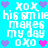 Pixelated cyan background with repeated white text 'his smile makes my day' and 'xox' surrounded by purple and pink heart icons.