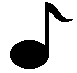 Black musical eighth notes on white background, varying in size and orientation across four of four icons each