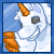 Animated contact sheet of a snow unicorn character with orange hooves and horn, showing frame-by-frame wink animation against blue striped background.