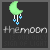 Green crescent moon with blue teardrop shapes hangs above text reading 'themoon IS OUR ONLY SIGN OF LIGHT' on dark background.