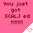 Pink background with repeated text "You just got SCALJ ed !!!!!!!" and white triangular icons containing pink hearts.