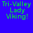 Green text reading "Tri-Valley Lady Viking!" on a blue background with white rectangular overlays shifting across the image.