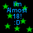 Green star shapes scattered across a black background with blue text reading "I'm Almost 18! :D" in a pixelated style.
