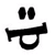 Static black-and-white pixel art icon featuring two oval eyes above a wide, curved mouth resembling a trumpet or horn shape.