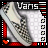 A static image of a Vans shoe with a red and black border, white background, and 'Vans' text at the top left.