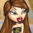 A pixelated cartoon character with long brown hair and red lips holding a phone, next to green text reading 'Original Icons .com' on a dark background.