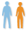 blue and orange human-shaped figures with changing colored regions on their bodies, displayed in a arrangement