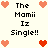 Pixel art icon with repeated text "The Mami Iz Single!!" surrounded by heart symbols in varying colors and positions.