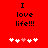 Red background with black text "I love life!!!" and five white/pink pixel hearts below, two versions showing heart animation.