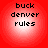 Four identical red circular icons with white gradients display black pixelated text reading buck denver rules in three lines.