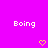 Pixelated text 'Boing' appears twice on a bright pink background with two yellow heart symbols below.