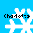 Four white pixelated snowflakes on a bright blue background, each with the name "Charlotte" in black pixelated text above it, arranged in a