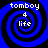 Four identical blue and black spiral patterns with white text 'tomboy', '4', and 'life' arranged in a