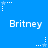 Blue background with repeated white text 'Britney' and small star icons in pixelated style.