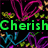 Pixelated text 'Cherish Loves You!' in green, red, and blue over a black background with colorful abstract patterns.