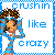 Pixelated cartoon character with curly hair and blue outfit holding a pose next to text reading "crushin like crazy" inside a blue checkered border.