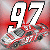 Pixelated static icon featuring large white number 48 with black outline over red and gray racing car background on gradient pinkish-red backdrop.