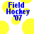 Blue text 'Field Hockey 07' on white background with yellow circular shapes, animated change in blue text rendering.