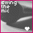 A 48x48 pixel animated contact sheet showing two frames of a grayscale image with pink border, featuring text "swing the mic" and heart symbols changing from white to pink between frames.